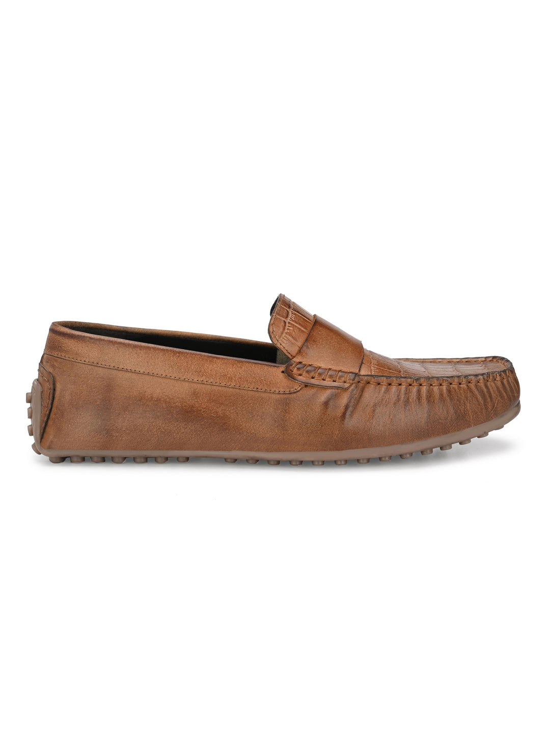 Men's Burnish Leather Slip on Casual Loafer Moccasin
