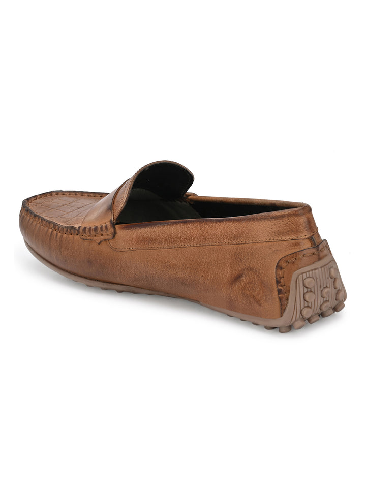 Men's Burnish Leather Slip on Casual Loafer Moccasin