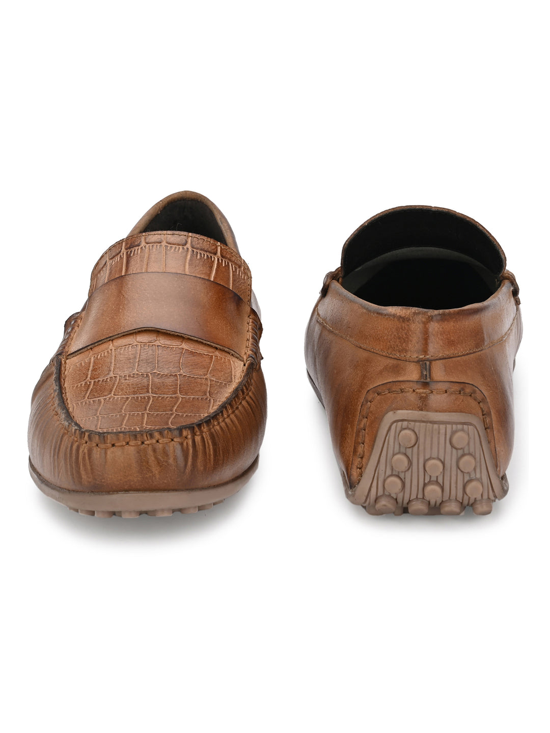 Men's Burnish Leather Slip on Casual Loafer Moccasin