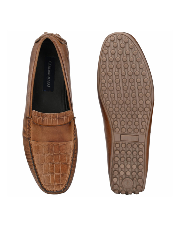 Men's Burnish Leather Slip on Casual Loafer Moccasin
